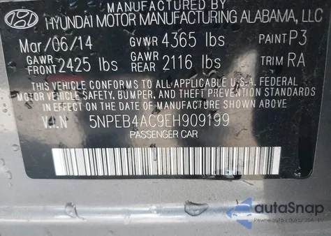 2014 Hyundai Sonata Gls из США, поврежденный, VIN 5NPEB4AC9EH909199